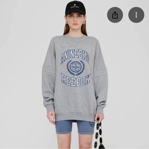 Anine Bing x Reebok Gray Sweatshirt with Blue Logo